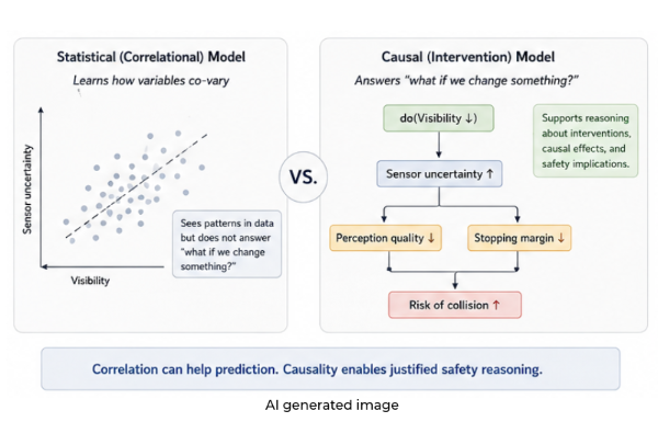 An AI generated diagram comparing the Statistical (Correlational) Model and the Causal (Intervention) Model